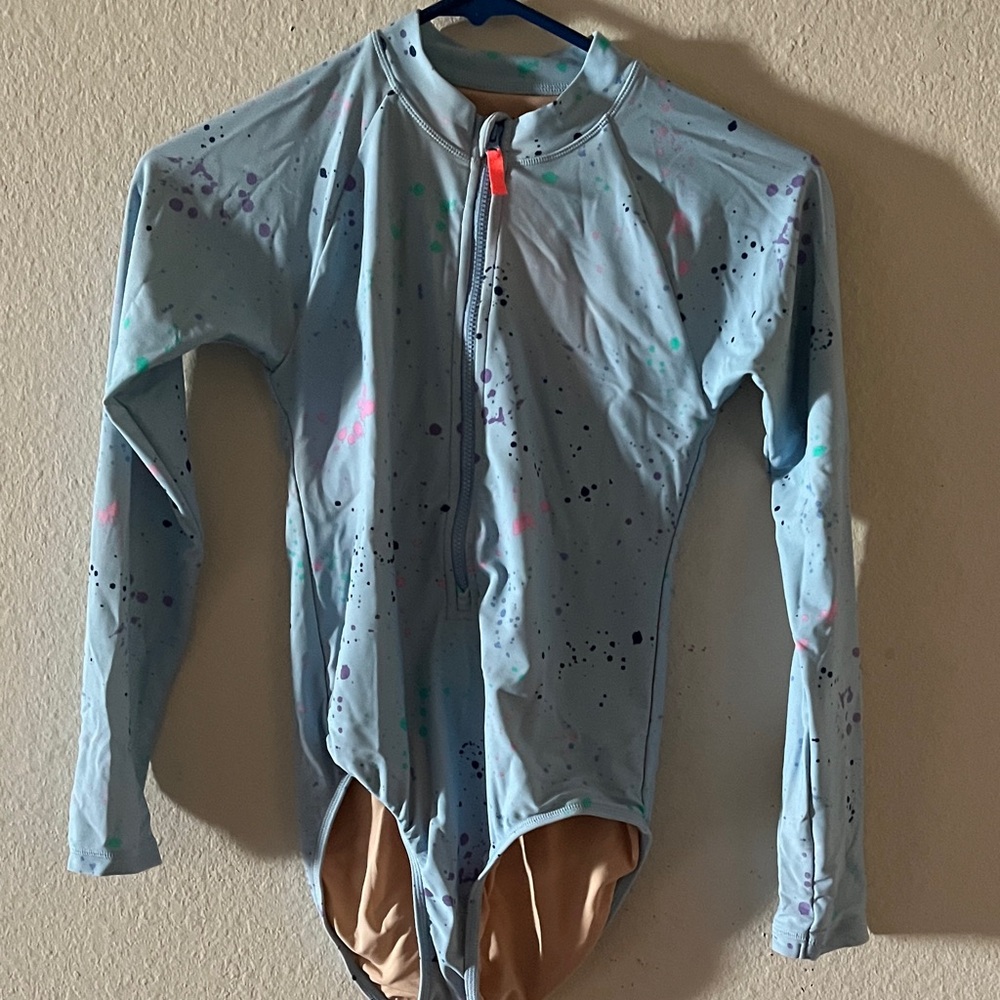 Long Sleeve Swimwear - Blue Splatter Design